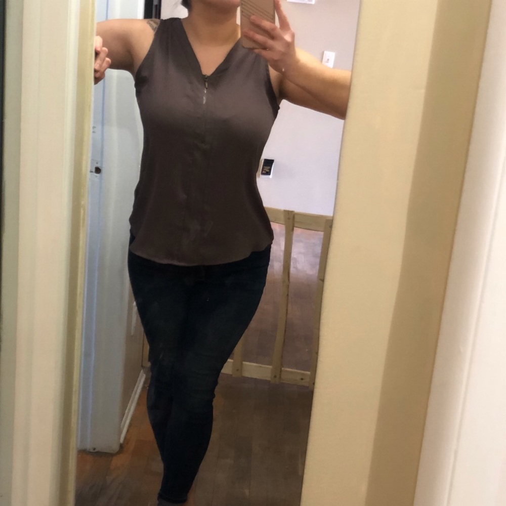 Brown zip up tank top